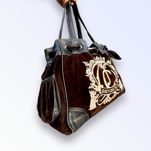 Vtg Y2k Juicy Couture Daydreamer Scottie Dog Crest Black Brown Shoulder Bag Tote - Picture 4 of 10